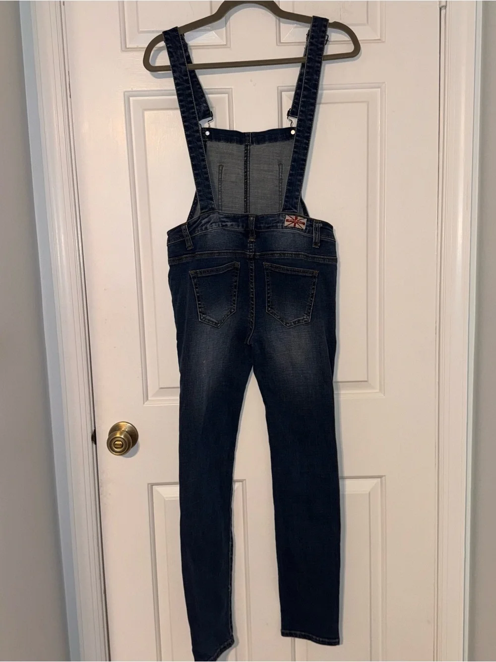 Machine Dark Blue Distressed busted skinny Denim Overalls 27